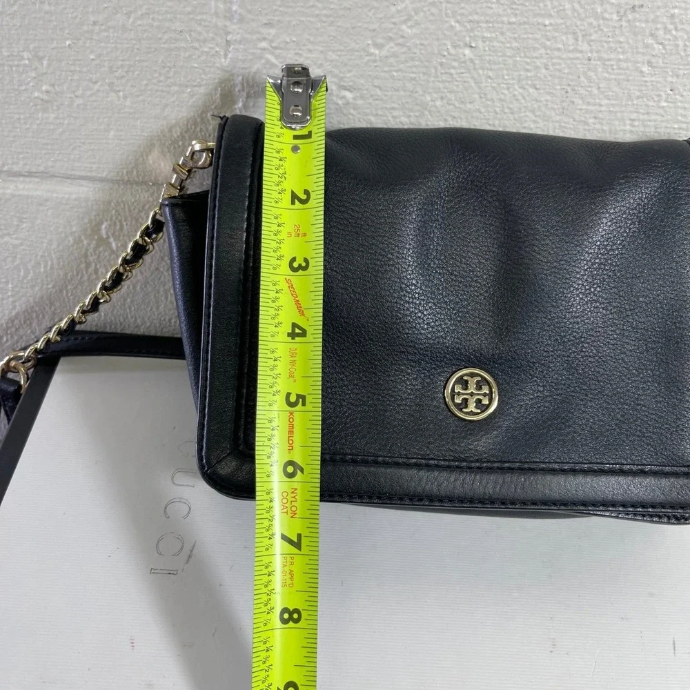 Tory Burch Black Pebbled Leather Crossbody Bag Gold Chain Strap